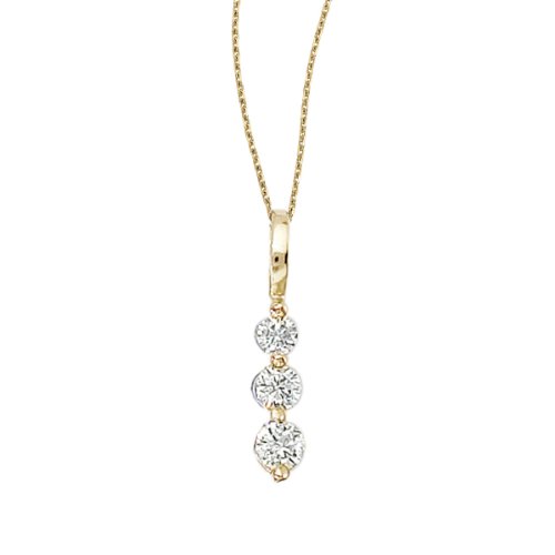 14k Yellow Gold 0.25 Ct Three Stone Diamond Pendant with 18" Chain