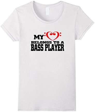 Women's My Heart Belongs To A Bass Player Couple Gift Guitar T-Shirt XL White