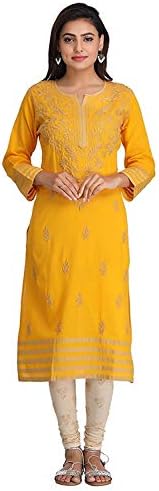 Indiahandycraft Indian Handcrafted Ethnic Wear Casual Kurti Dress for Women,Casual Cotton Top Tunic Dress,Party wear Tops Kurtis Mustard