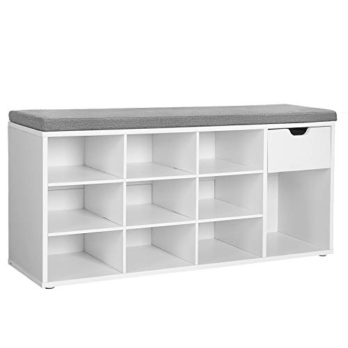 VASAGLE Schuhbank mit Schublade, gepolsterter Sitz, 30 x 104 x 48 cm