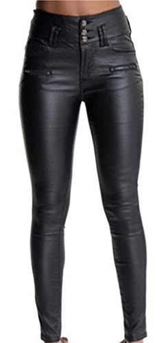 Pxmoda Womens Butt Lift High Waist Leather Skinny Pants,Large,Black