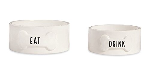 Ceramic Dog Bowl Set, Eat 3 1/2" x 8" Diameter, Drink 3" x 7" Diameter.