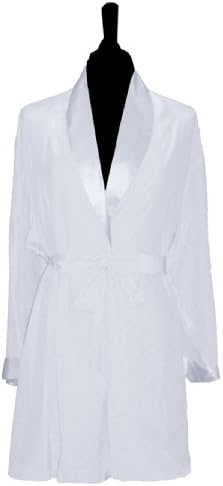 DUET - 100% Silk Short Robe with Matte Body and Shine Trim, Whisper Blue, Large