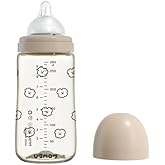 UBMOM All in One Baby Bottle, BPA Free, Anti-Colic, Wide-Neck Non-Tip Stable Base, Easy to Clean Natural Baby Bottle 280ml, 9.47oz, Nipple M Level(3~6M) (Choco)