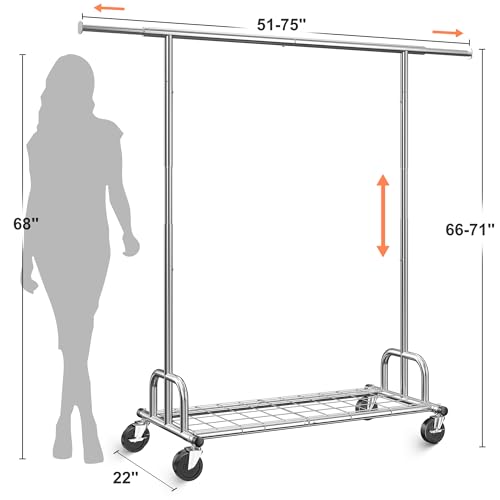 Raybee Clothes Rack Heavy Duty Clothing Rack with Whees Loads 450LBS