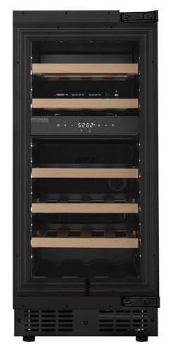 KoolMore Reserve 15 in. Under-Counter Panel Ready Dual Zone Built-in Wine Cooler with 23 Bottle Capacity and Wooden Shelves in Black, ETL Listed (KM-CW28DZ-WPR)