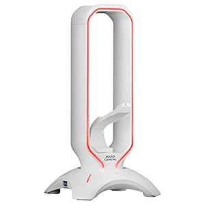Mars Gaming MHHPRO, houder voor gaming-koptelefoon met 2 x USB en bungee-muis, wit