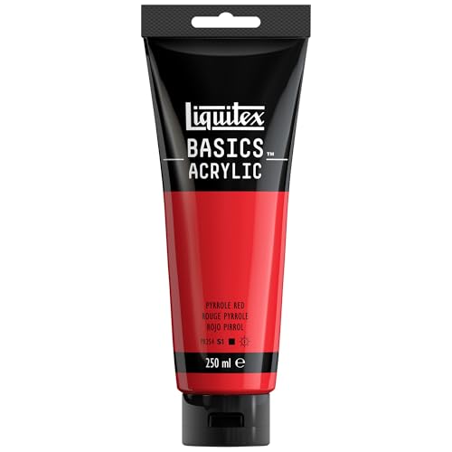 Liquitex 88700244 Basics - Pittura acrilica, Pigmenti per artisti monopigmentati, Resistente alla luce, durevole nel tempo, Finitura satinata, Tubo da 250 ml - Rosso Pirrolo