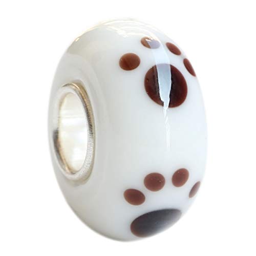 Sterling Silver Puppy Dog Paw Print Murano Style Handmade Lampwork Glass Bead Charm