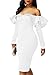 Sidefeel Women Long Sleeve Ruffle Off The Shoulder Bodycon Party Midi Dress X-Large White