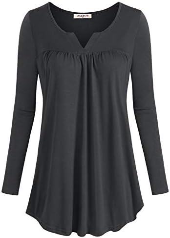 Jazzco Women's Long Sleeve V Neck Pleated Tunic T Shirt