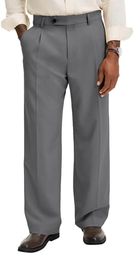 Soojun Men's Flex Pleated Front Classic Fit Dress Pants, Medium