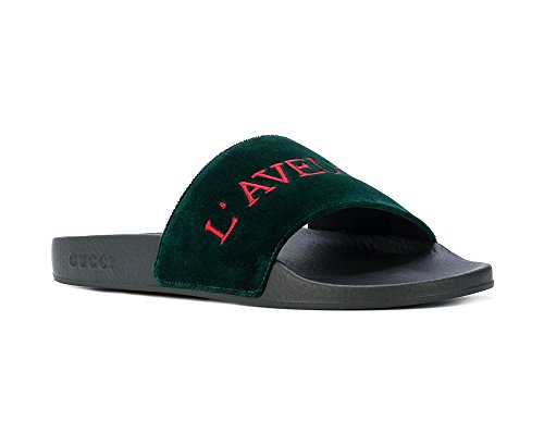 Gucci women s  blind for love  embroidery velvet sandals, verde (…