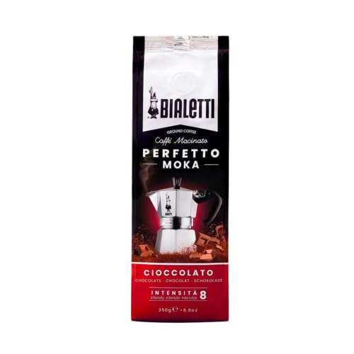 Bialetti - Perfetto Moka Cioccolato: Café Molido Tueste Medio, Aroma de Chocolate,250 g x 6, Paquete con Válvula Unidireccional para Preservar el Sabor