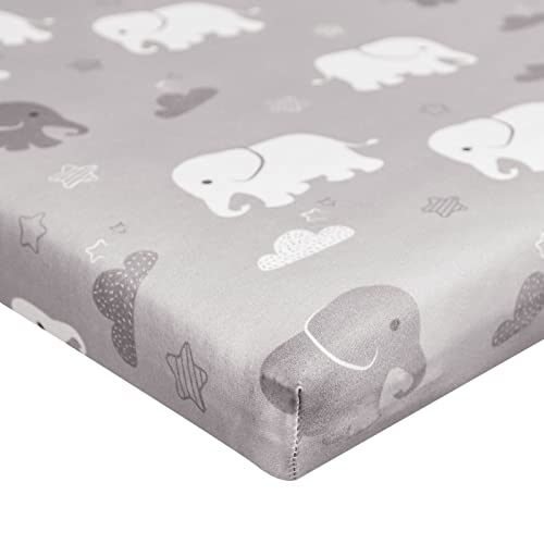 Fitted Pack N Play Sheets Portable Playard Mini Crib Mattress Sheets Soft Breathable Playard Cover for Baby Boy Girl (Gray Elephant)