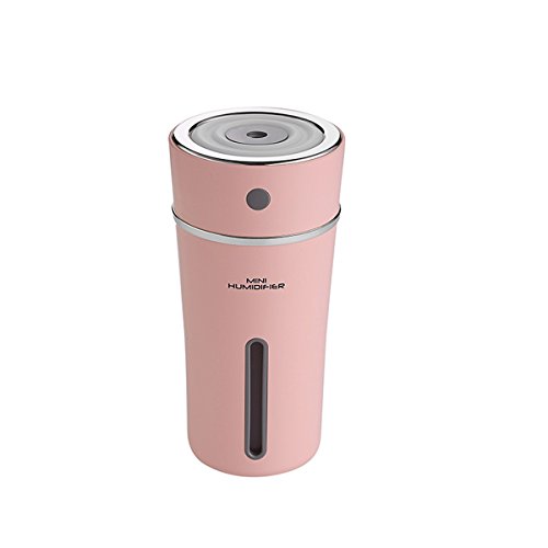 Rechargeable Air Humidifier Pink - Azmall Car Humidifier 300ml Portable Ultrasonic Cup Humidifier for Car Home Office Baby Living Room Office Yoga with Automatic Shut off, Night Light Function