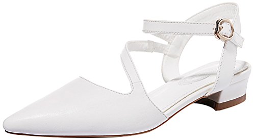 T&amp;Mates Womens Sexy Comfort Pointed Toe Ankle Strap Buckle Cutout Solid Low Heel Sandals (8 B(M)US,White)