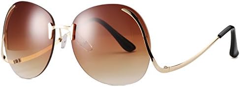 Eyerno Vintage Rimless Oversized Women Clear Lens Sunglasses Retro Eye Glasses(Brown)