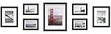 Frametory, Gallery Wall Frame Collection,Set of 7,Black Photo Frame with Ivory Color Mat & Real Glass