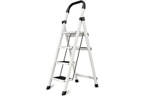 XUEGW Folding Ladder Anti-Slip Platform Portable Steel Frame for Adults with Anti-Slip Pedal, Portable Sturdy Steel Ladder with Handrails…