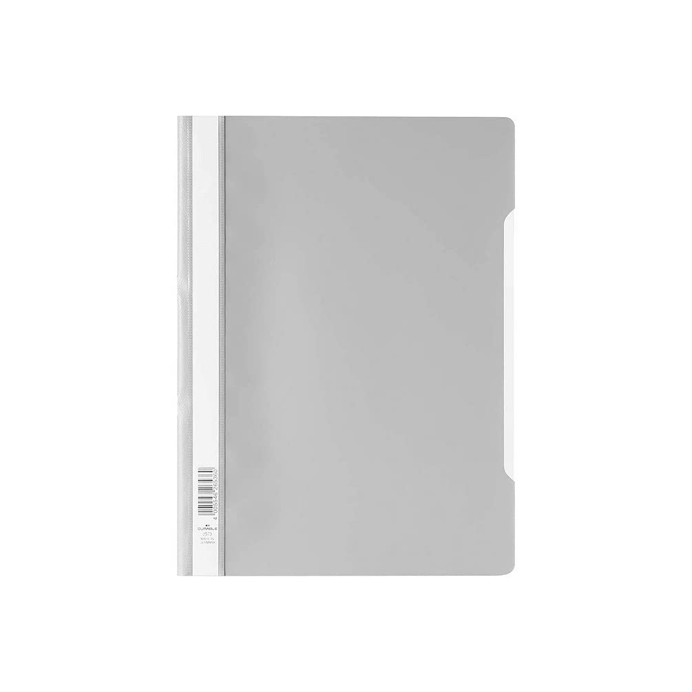 Durable Clear View A4 Document Folder Grey | Transparent Front Cover | Pack of 50 Folders | Ideal for Holding A4 Punched Documents