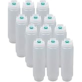 FIFO Squeeze Bottle Refillable 16 oz | Green Tip Small Valve Dispenser for Thin Condiments, Sauces, Batter and Dressing | Self Sealing No Drip No Hassle | (12 Pack)