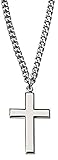 Men's Rhodium Plated Silver Cross Necklace with 24