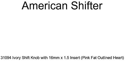American Shifter 31094 Ivory Shift Knob with 16mm x 1.5 Insert (Pink Fat Outlined Heart)