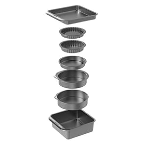 MasterClass Smart Space Bakeware Set 7-Piece Non Stick and Stackable with 1 x Roasting Tin, 2 x Round Cake Tins, 1 x…