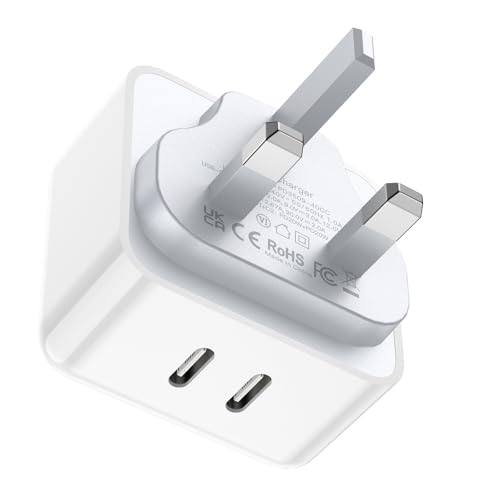 Aioneus USB C Charger PD 40W 2 USB-C Ports iPhone Fast Charger Adapter Type C Charging Plug USB C Wall Charger for iPhone 17 16 15 14, iPad Pro/Air, Galaxy S25 S24 S23, MacBook Pro/Air, Laptop Dell HP