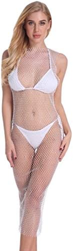 Women's One Size Sexy Elastic See-Through Fishnet Sleeveless Rhinestone Short Tops Black