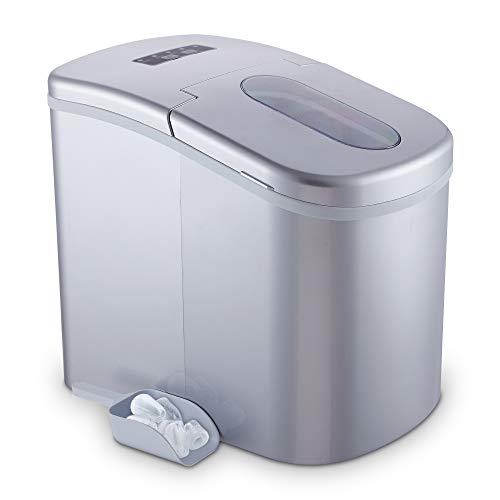 YONGTONG Portable Ice Maker Countertop, Easy-Use 8 Mins Automatic Ice Cube Maker, 26 lbs Ice Per Day, 2 Ice Cube Size, Quiet and Fast Electric Ice Maker Machine with Ice Scoop and Ice Basket, Silver