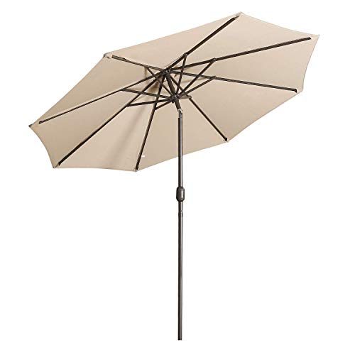 Aok Garden 9 Feet Outdoor Market Patio Umbrella with Push Button Tilt and Crank Lift Ventilation,8 Sturdy Ribs Non-Fading Sunshade,Sand