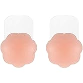 MauSong Reusable Invisible Breast Lift Nipple Covers, Adhesive Strapless Backless Bra, Push up Silicone Sticky Bras for Women Beige