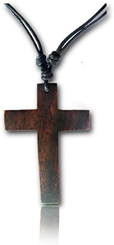 Earth Accessories Adjustable Cross Pendant Necklace with Organic Wood