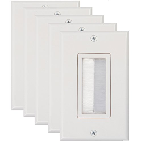 Buyer's Point Brush Wall Plate, Decora Style, Cable Pass Through Insert for Wires, Single Gang Cable Access Strap, Wall Socket Plug Port for HDTV, HDMI, Home Theater Systems and More ((5 Pack) White)