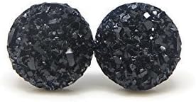 10mm Round Faux Druzy Studs Plastic Post Earrings for Metal Sensitive Ears, Black