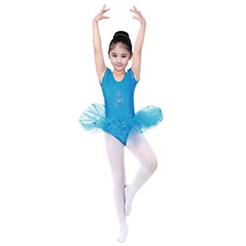Toddler Girls Gauze Leotards Bodysuit Dancewear Dress Short Sleeve Ballet Skirts (Blue, 24M)