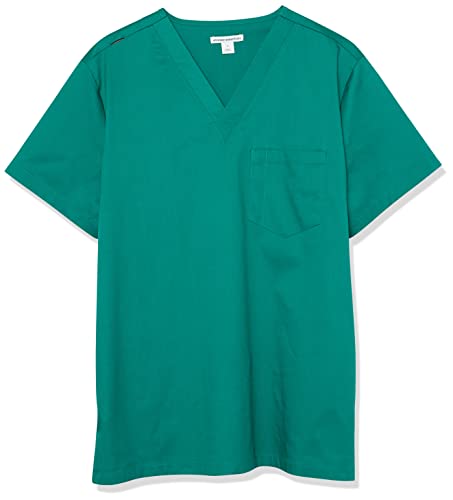 AMAZON ESSENTIALS MEN’S V-NECK SCRUB TOP WITH POCKETS, TEAL BLUE, SMALL