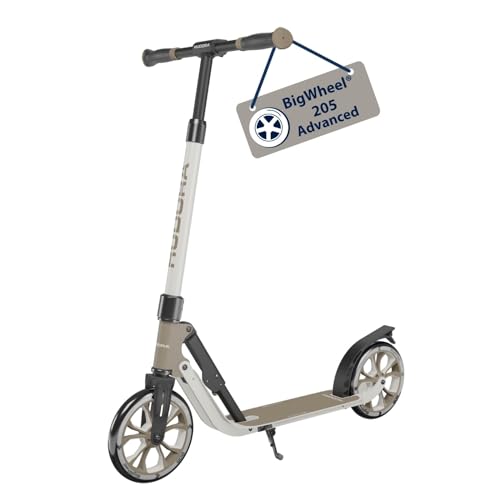 HUDORA BigWheel® 205 Advanced Scooter - ivory - Comfortable aluminium scooter for up to 100kg - Height-adjustable & foldable city scooter - Kick scooter for children/teenagers & adults