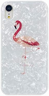 HolaStar Chic Pink Tropical Flamingo Pearly-Lustre Case for iPhone XR/10R, Sparkle Ultra Lightweight Stylish Iridescent Translucent Shell Pattern Flexible Soft Protective Fashion Cover for Girl Women