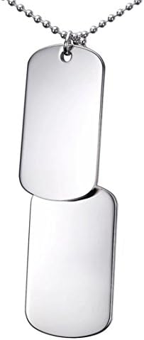 DIB (Free Engraving) High Polished Stainless Steel Plain Double Dog Tags ID Pendant Necklace, 28" Chain