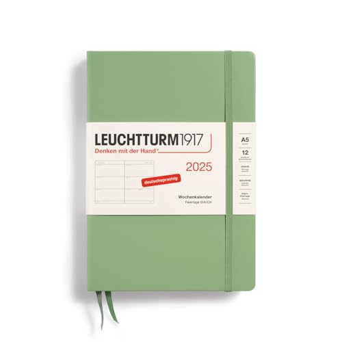 LEUCHTTURM1917 370545 Wochenkalender Medium (A5) 2025, Salbei, Deutsch