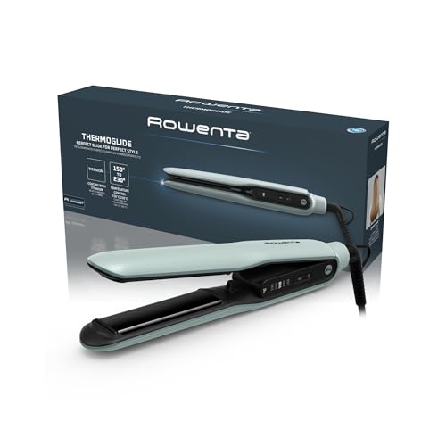 Rowenta Thermoglide Haarglätter, Titanium-Beschichtung, 5 Temperaturstufen von 170°C bis 230°C, effiziente Glättleistung, Verriegelungssystem, 360°-Drehkabel, Eukalyptus/Schwarz, SF5120E0