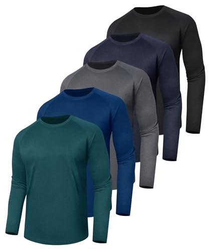 LalaHooK 5 Pack Long Sleeve Shirts for Men - UV Sun Protection Quick Dry Full Sleeve T-Shirts for Fishing Hiking Traveling