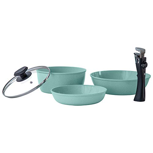 JadeCook Batería de Cocina Profesional Antiadherente Jade Smart con Mango Removible con Juego de 5 Cuchillos Profesionales Ideal para Cocina