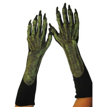 Zagone Witch Gloves, Green Latex Hands, Black Cotton Gloves