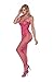 Abberrki Women Lace Lingerie Fishnet Bodystocking Crotchless Tights Bodysuit (Rose Red)