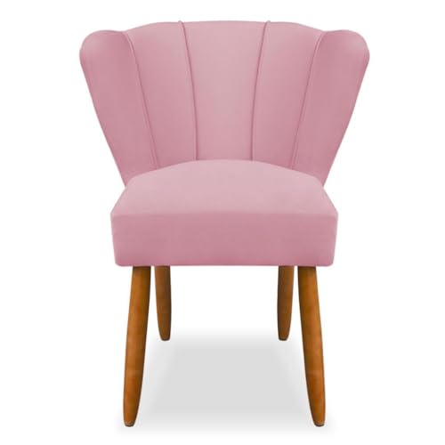 Cadeira Pétala Confortável para Sala ou Quarto – Veludo Macio com Pés Palito Madeira(rosa)