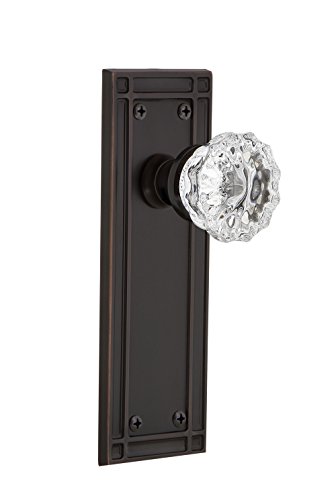 Nostalgic Warehouse Mission Plate Privacy Crystal Glass Door Knob in Timeless Bronze